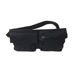 GUCCI GG canvas body bag waist pouch black leather